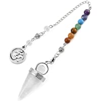 CrystalTears Péndulo de cristal de cuarzo transparente natural con 7 chakras- curación de cristal- péndulo para la…